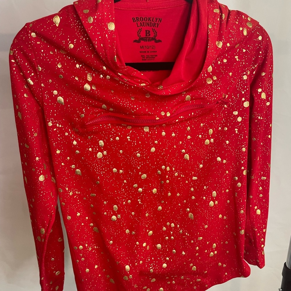 Big Boys Red and Gold Brooklyn Laundry Hooded Shirt| Size 10/12